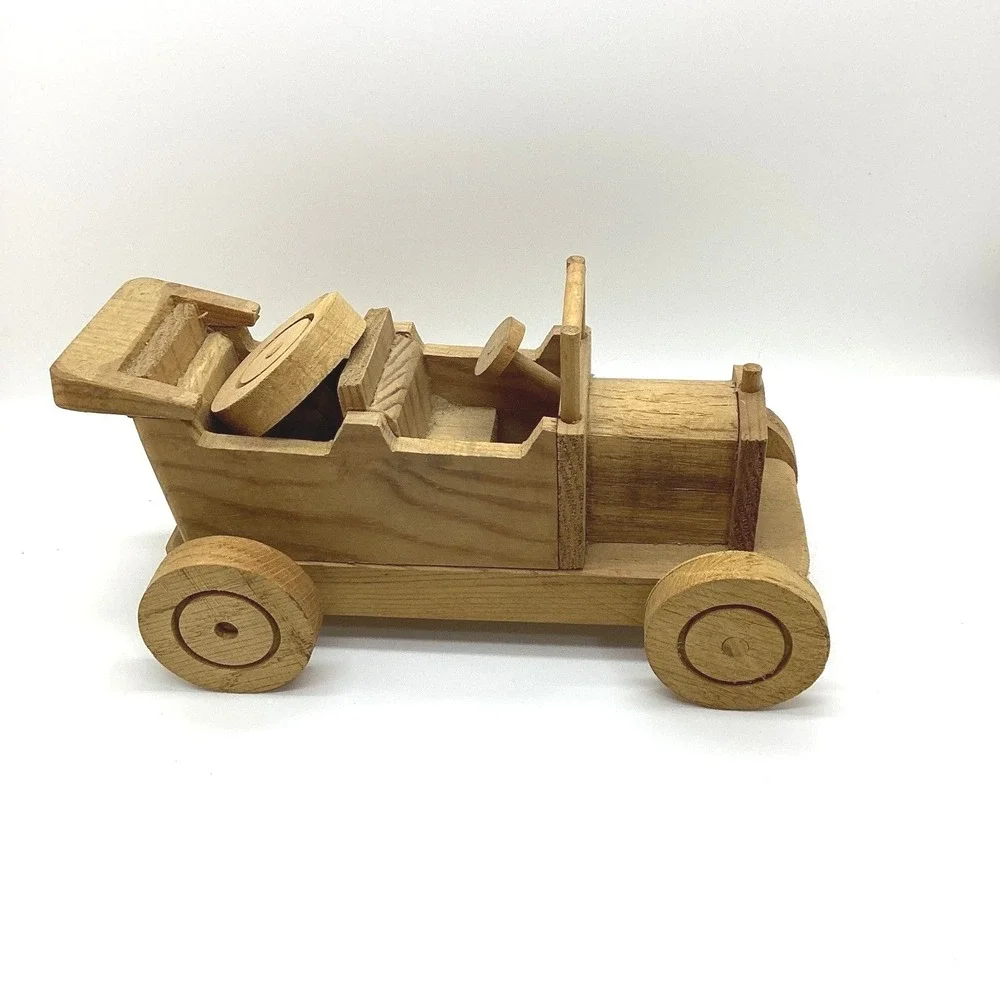 Vintage Handmade Wooden Toy Cars Set of 3 Antique Style Model T Sedan Roadster‎